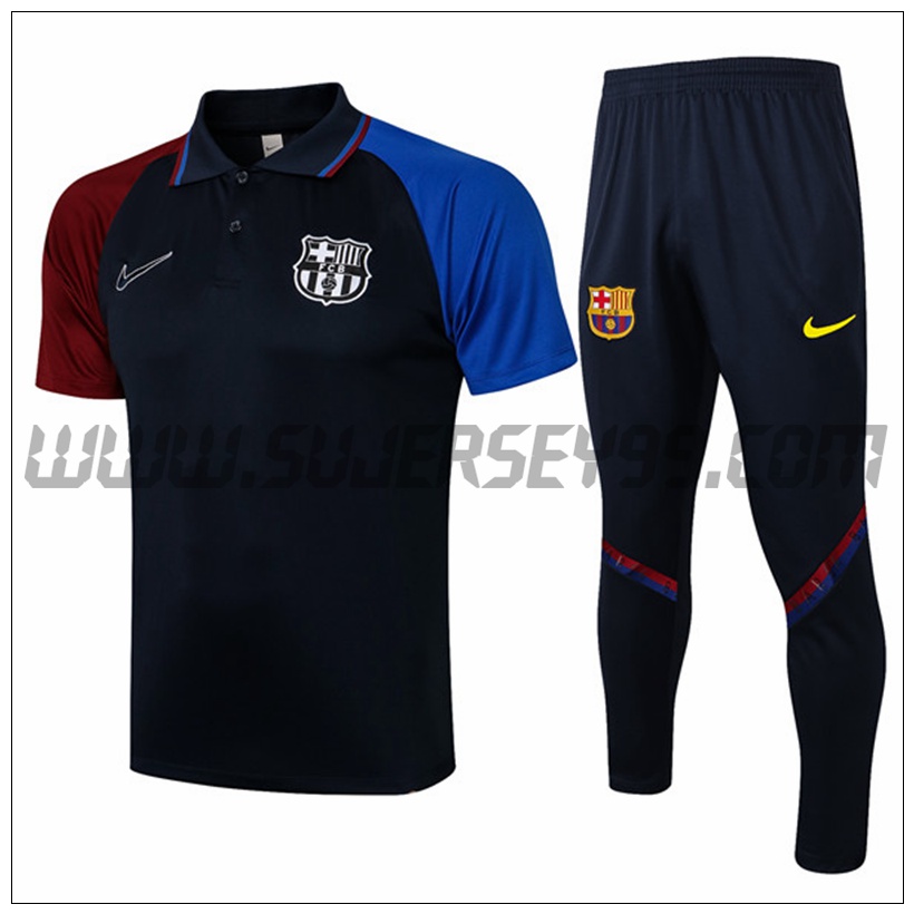 Polo Futbol FC Barcelona + Pantalones Negro/Azul 2021 2022