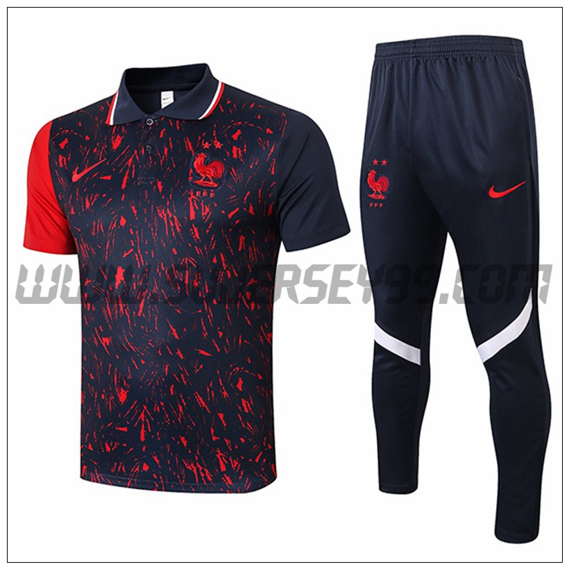 Polo Futbol Francia + Pantalones Negro/Rojo 2021 2022