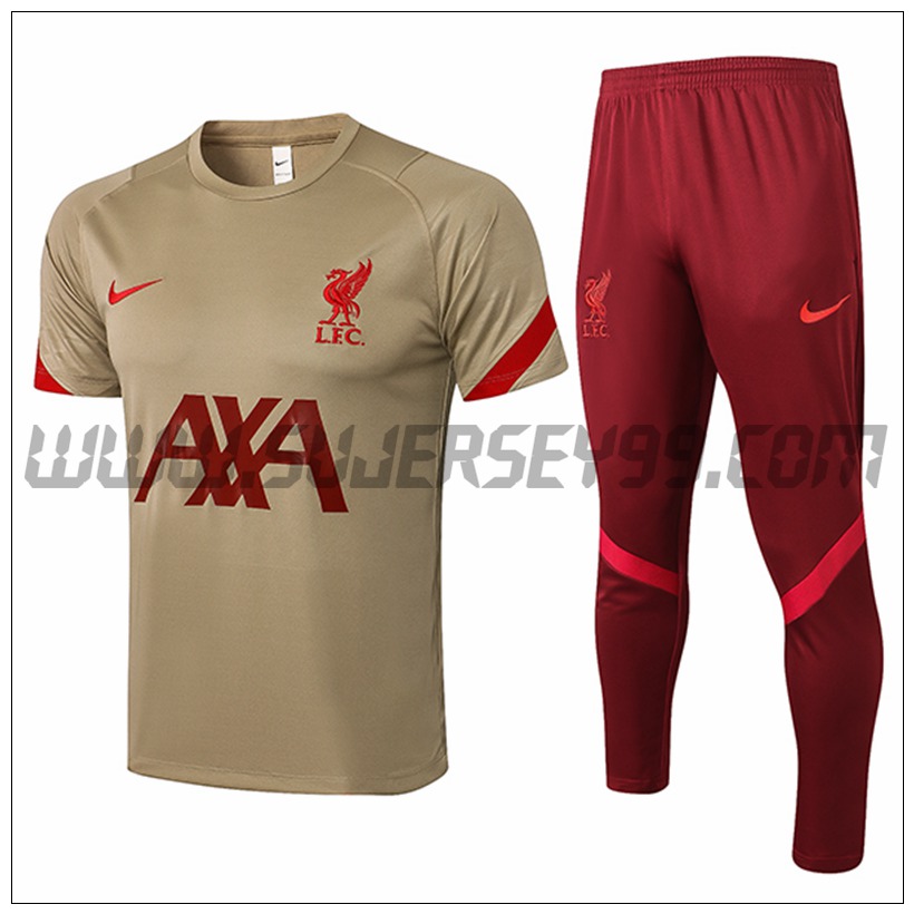 Camiseta Entrenamiento FC Liverpool + Pantalones Marrón 2021 2022
