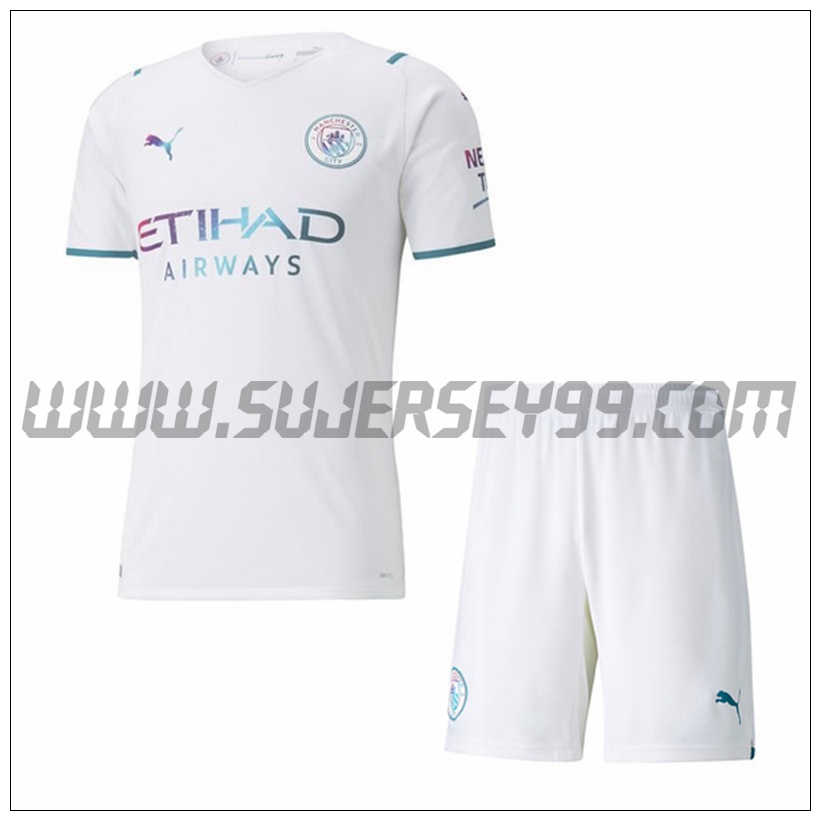 Segunda Equipacion del Manchester City + Pantalones Cortos 2021 2022