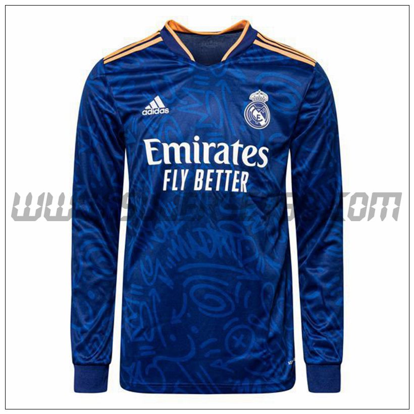 Segunda Camiseta Futbol Real Madrid Manga Larga 2021 2022