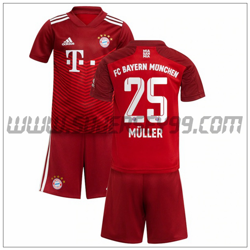 Primera Equipacion del Bayern Munich Muller 25 Ninos 2021 2022