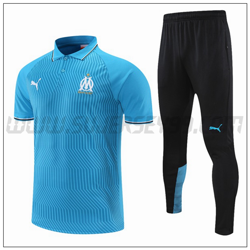 Polo Futbol Marsella OM + Pantalones Azul Gris 2021 2022