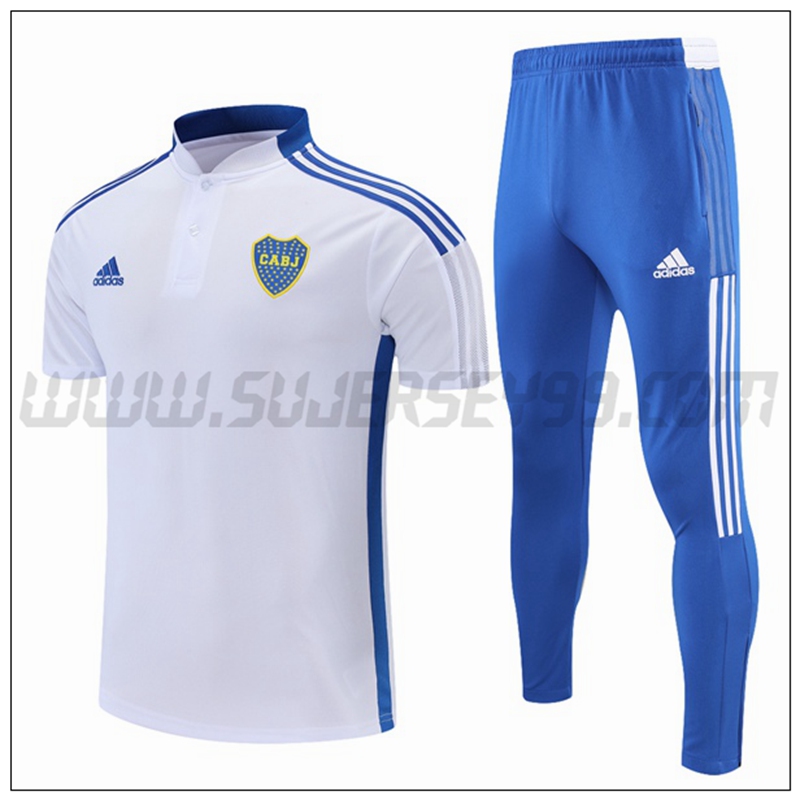 Polo Futbol Boca Juniors + Pantalones Blanco Azul 2021 2022