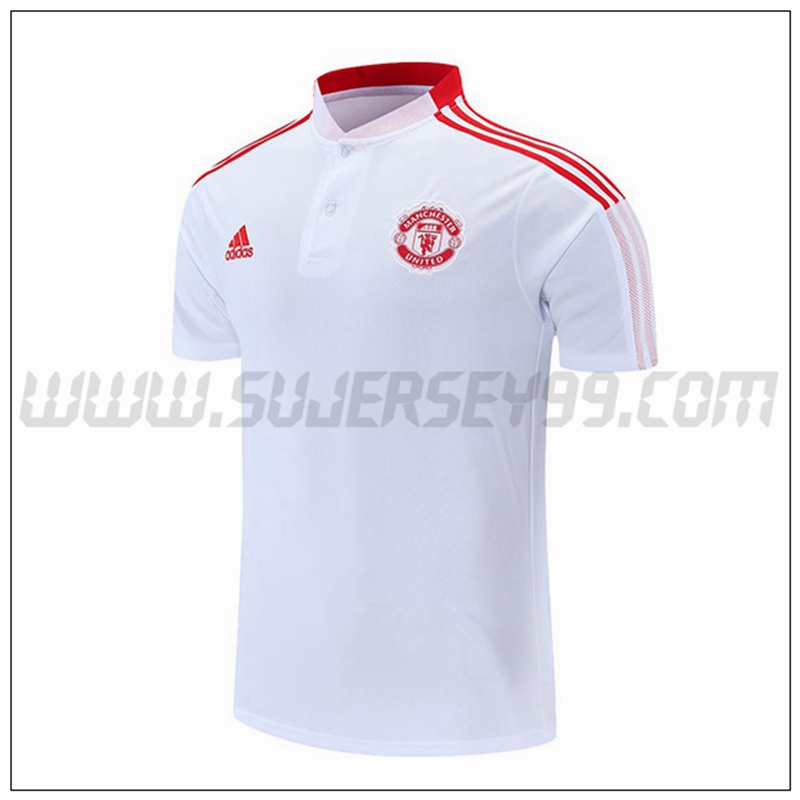 Polo Futbol Manchester United Blanco Rojo2021 2022