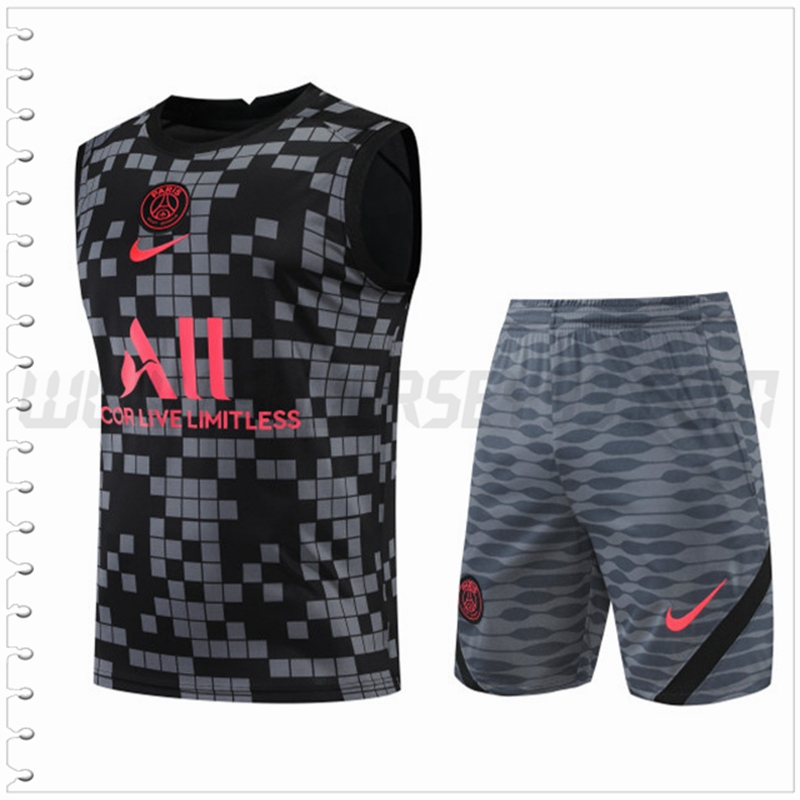Camiseta Entrenamiento Sin Mangas PSG + Pantalones Cortos Negro/Gris 2022 2023