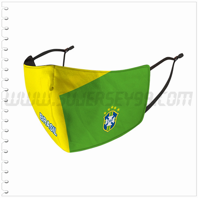 Nueva Mascara Futbol Brasil Amarillo/Verde Reutilizable