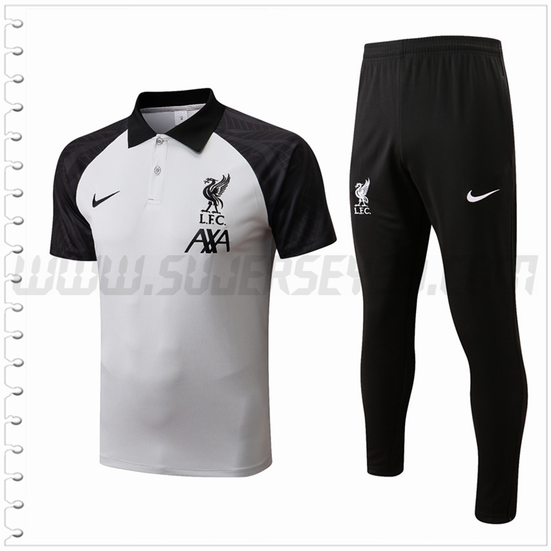 Polo Futbol FC Liverpool + Pantalones Negro/Gris 2022 2023