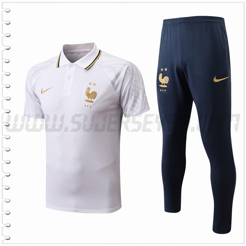 Polo Futbol Francia + Pantalones Blanco 2022 2023