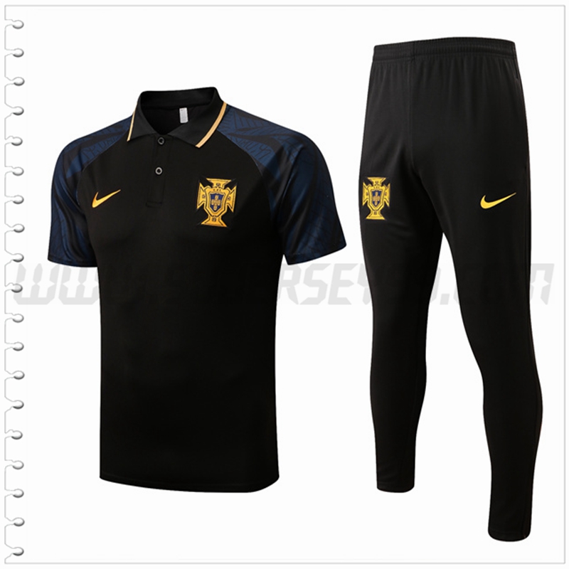 Polo Futbol Portugal + Pantalones Negro 2022 2023