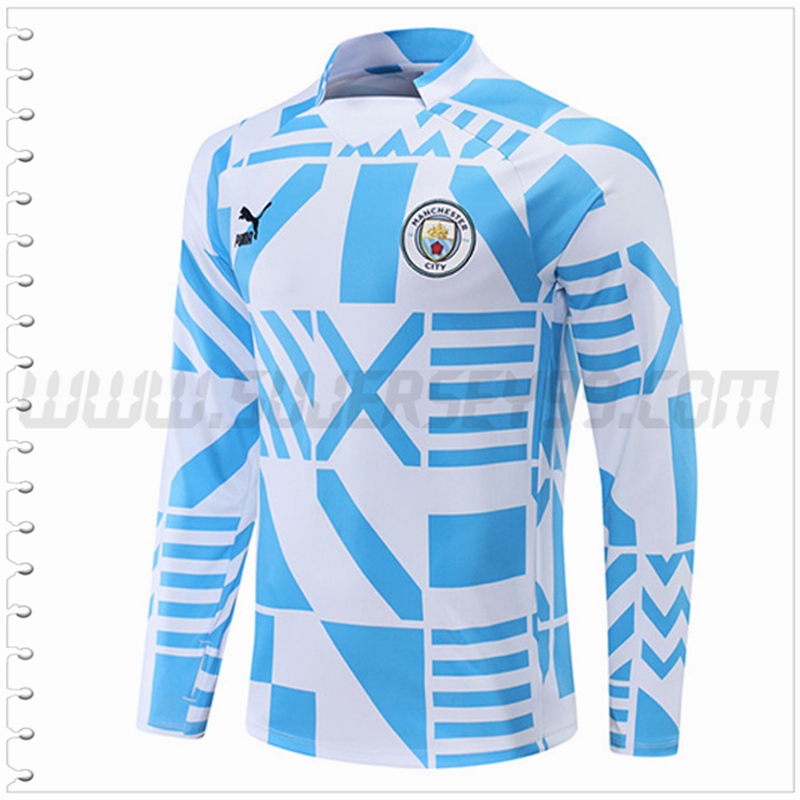 Sudadera Entrenamiento Manchester City Azul/Blanco 2022 2023