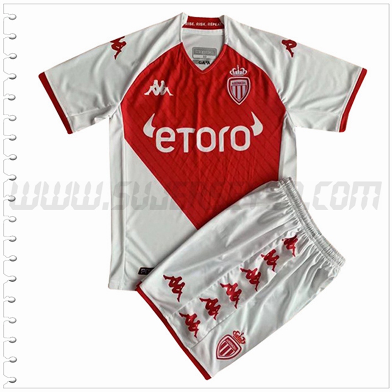 Nuevo Equipacion del AS Monaco Ninos Rojo Blanco 2022 2023