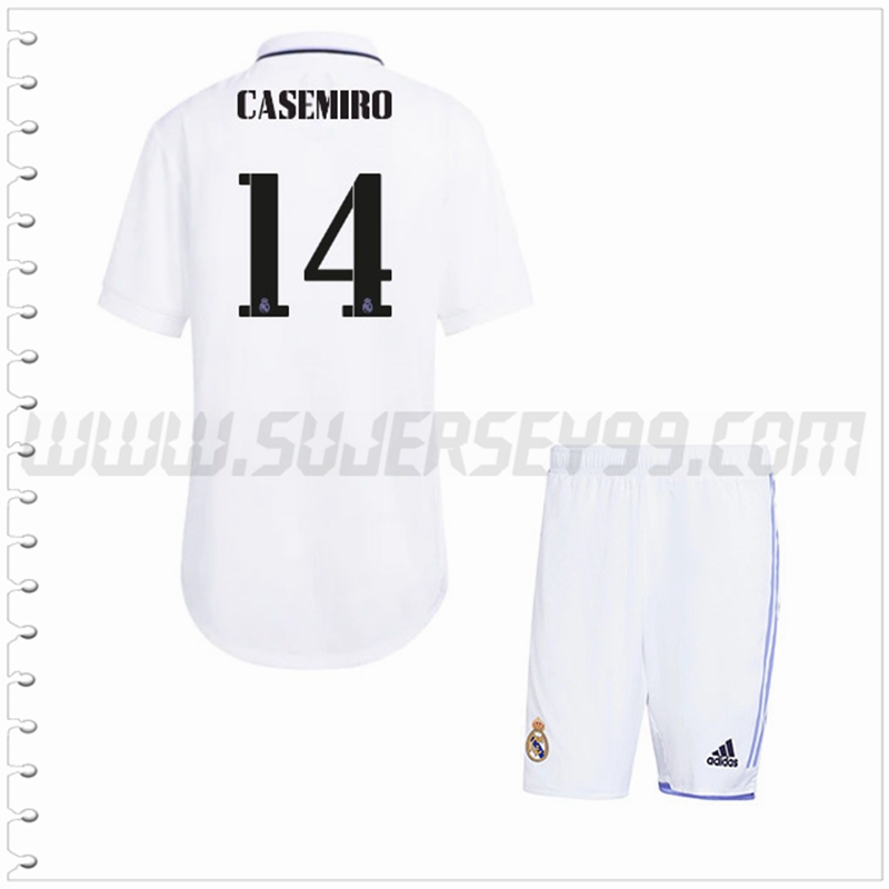 Equipacion del Real Madrid CASEMIRO #14 Ninos 2022 2023