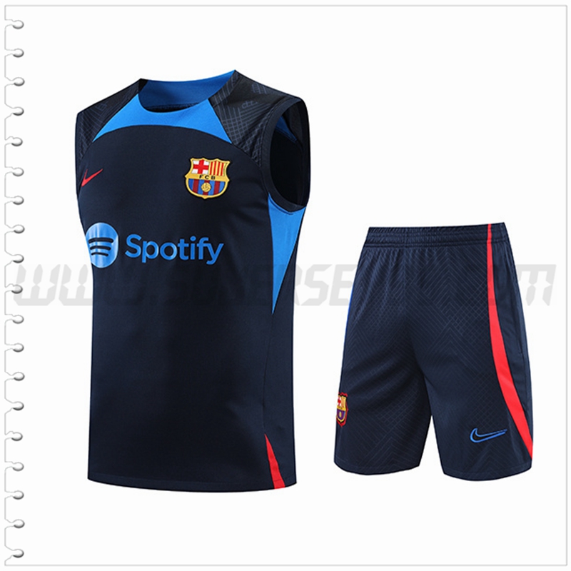 Camiseta Entrenamiento Sin Mangas FC Barcelona + Pantalones Cortos Azul Marino 2022 2023