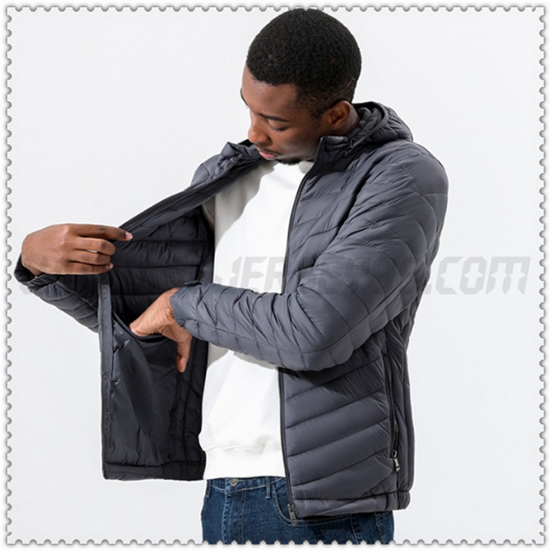 Nuevo Chaqueta de Plumón con Capucha Delgado Térmico Gris 2022
