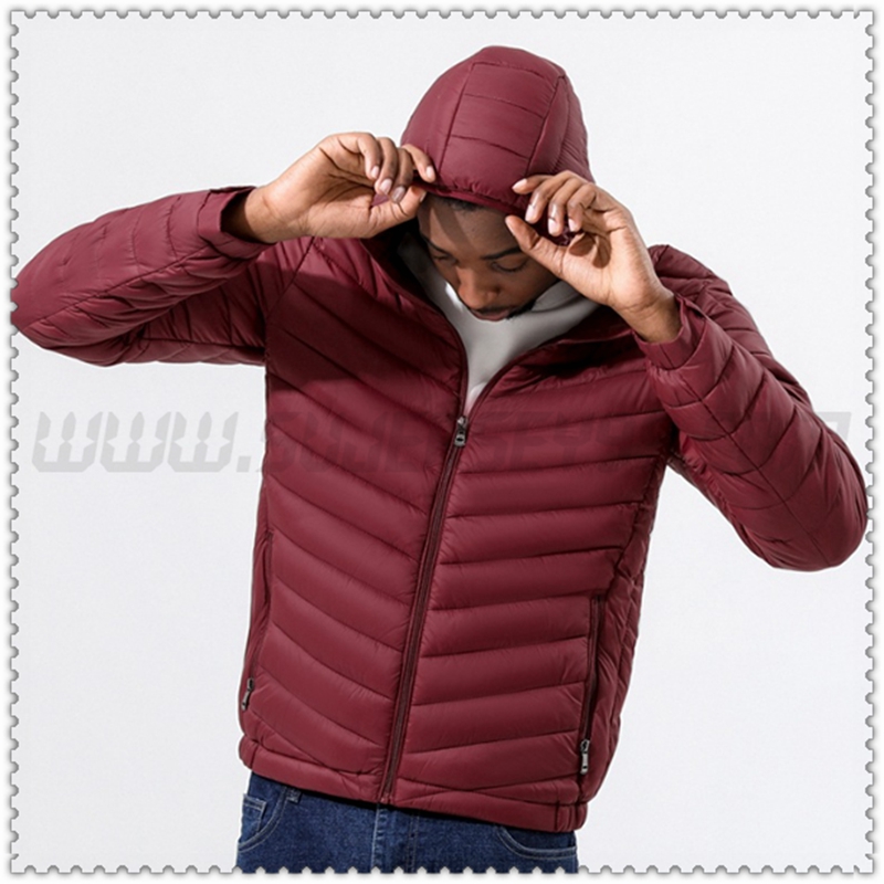 Nuevo Chaqueta de Plumón con Capucha Delgado Térmico Rojo Oscuro 2022