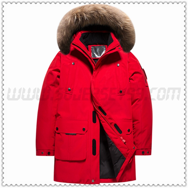 Nuevo Chaqueta de Plumón con Capucha Agachate Protección contra el frío Rojo 2022