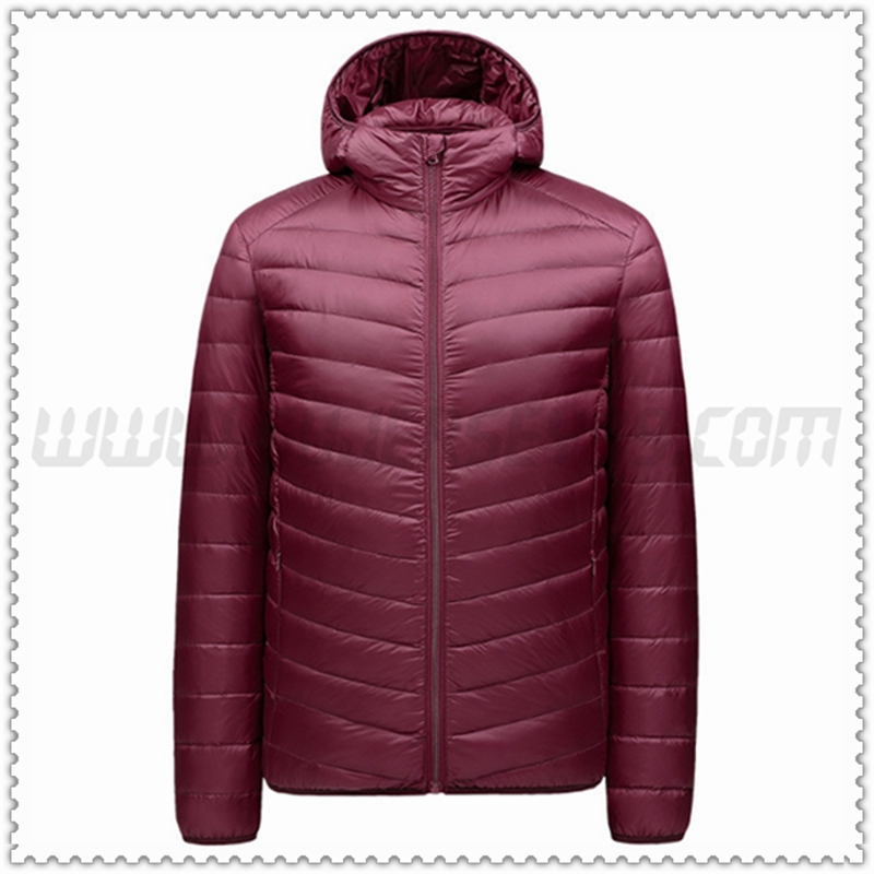 Nuevo Chaqueta de Plumón con Capucha Cuello Recto Agachate Rojo Oscuro