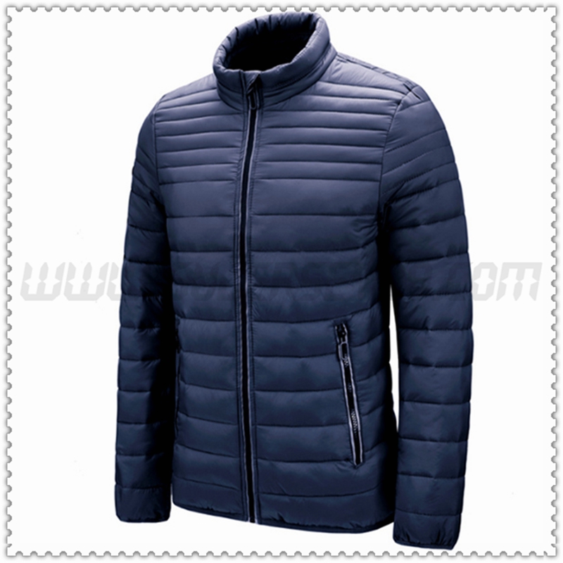 Nuevo Chaqueta Cuello Plumífero Recto Delgado Térmico Azul Marino 2022