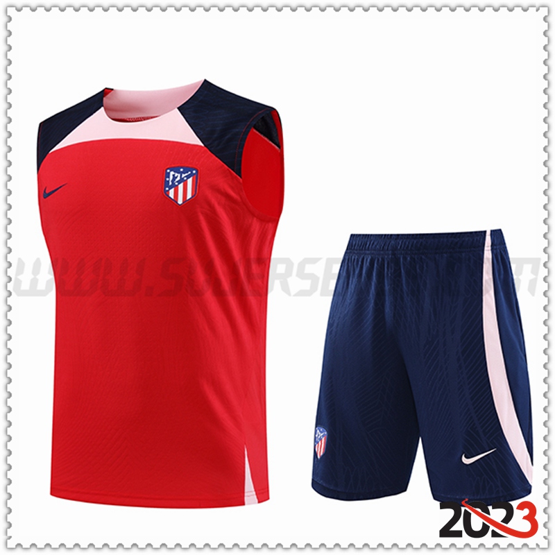 Camiseta Entrenamiento Sin Mangas FC Atletico Madrid + Pantalones cortos Rojo 2023 2024