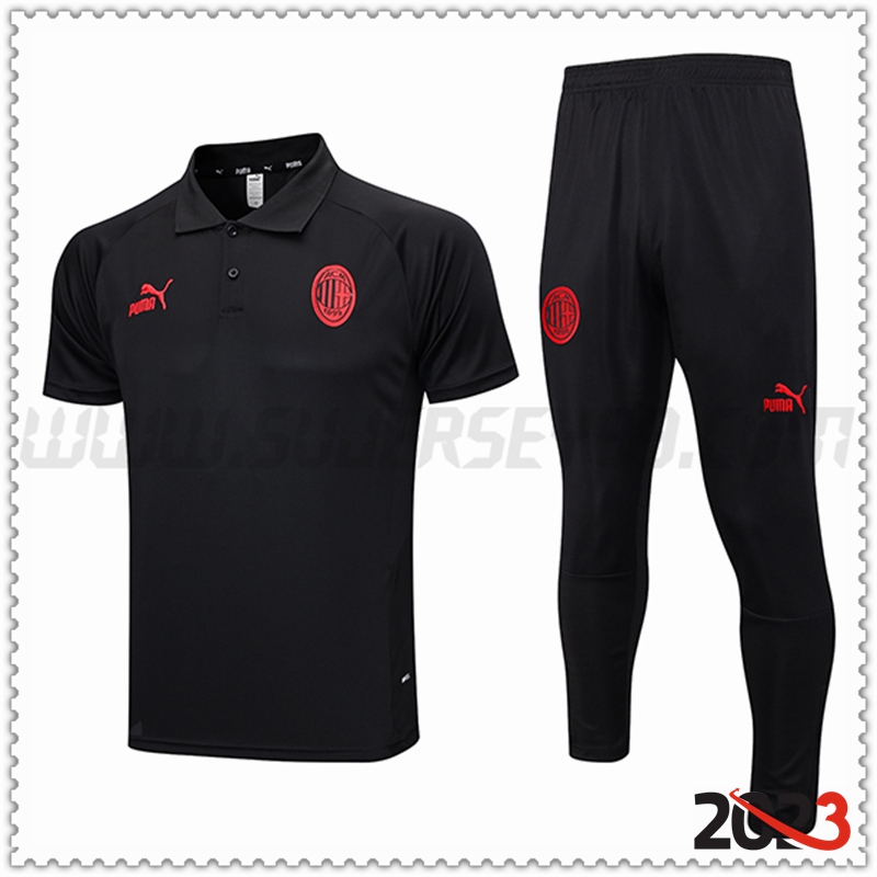 Polo Futbol AC Milan + Pantalones Negro 2023 2024