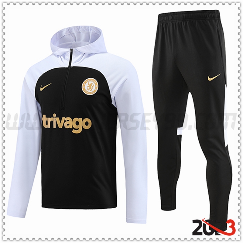 Chaqueta Con Capucha Chandal FC Chelsea Negro/Blanco 2023 2024