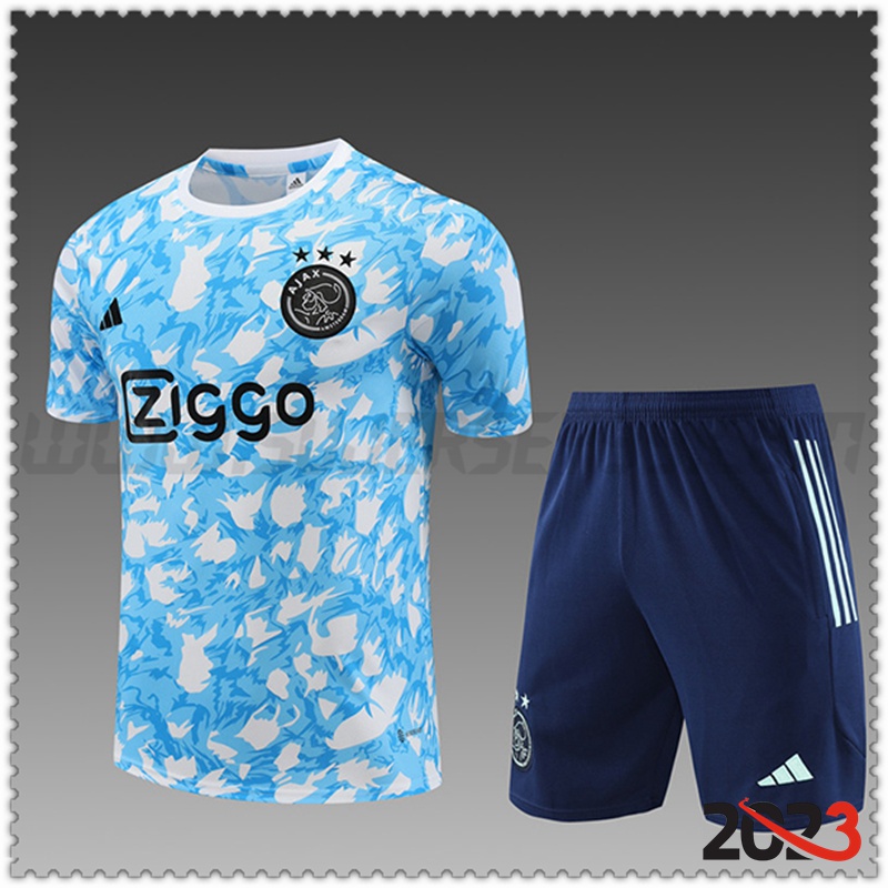 Camiseta Entrenamiento + Cortos Ajax Ninos Azul Claro 2023 2024