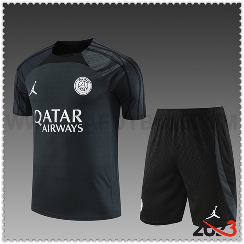 Camiseta Entrenamiento + Cortos Jordan PSG Ninos Gris Oscuro 2023 2024