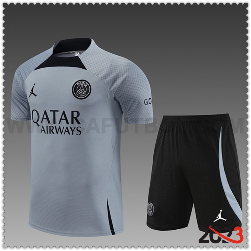 Camiseta Entrenamiento + Cortos Jordan PSG Ninos Gris Claro 2023 2024