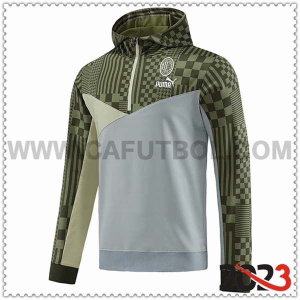 Sudadera Entrenamiento Capucha AC Milan Verde/Gris 2023 2024