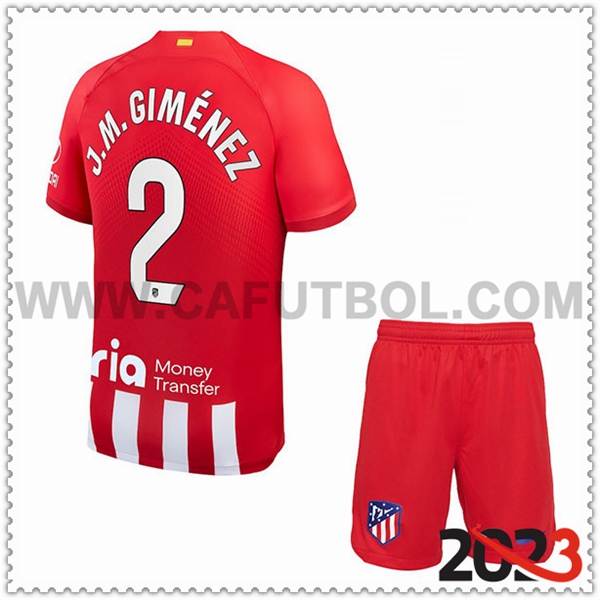 Primera Equipacion del Atletico Madrid J.M. GIMÉNEZ #2 Ninos 2023 2024