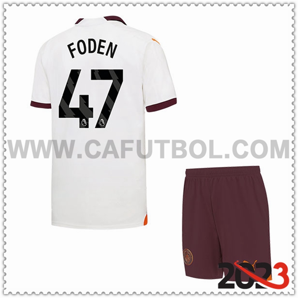Segunda Equipacion del Manchester City FODEN #47 Ninos 2023 2024