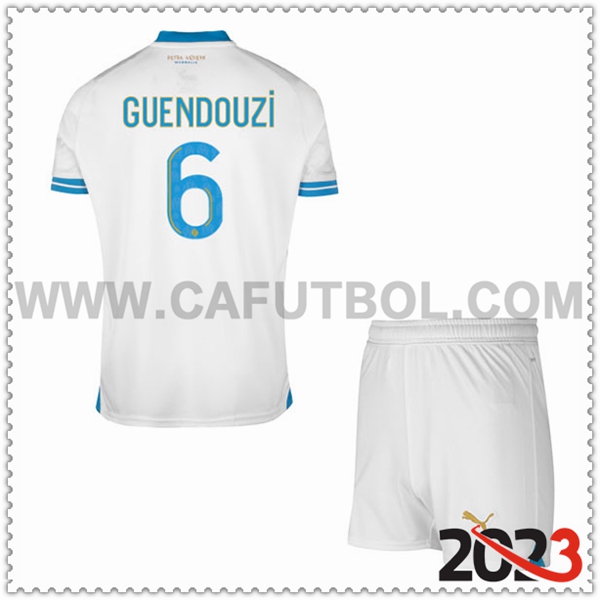 Primera Equipacion del Marsella OM GUENDOUZI #6 Ninos 2023 2024