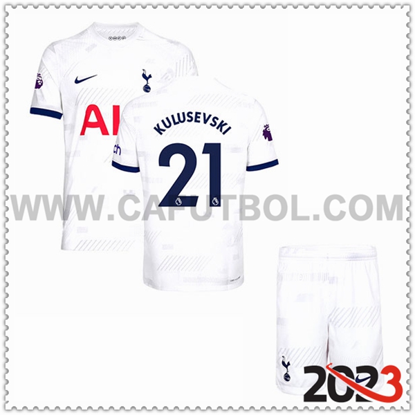 Primera Equipacion del Tottenham Hotspurs KULUSEVSKI #21 Ninos 2023 2024