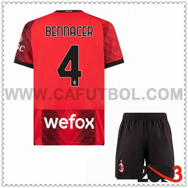 Primera Equipacion del AC Milan BENNACER #4 Ninos 2023 2024