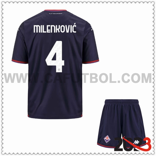Tercera Equipacion del ACF Fiorentina MILENKOVIC #4 Ninos 2023 2024