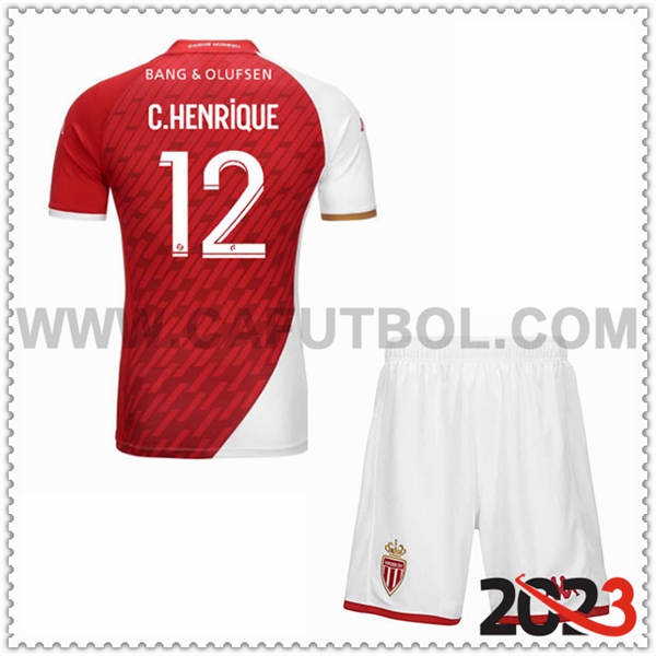 Primera Equipacion del AS Monaco C.HENRIQUE #12 Ninos 2023 2024