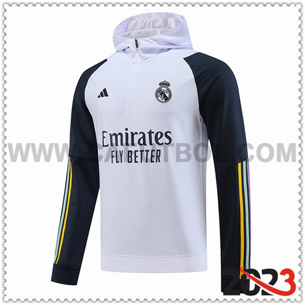Sudadera Entrenamiento Capucha Real Madrid Blanco 2023 2024