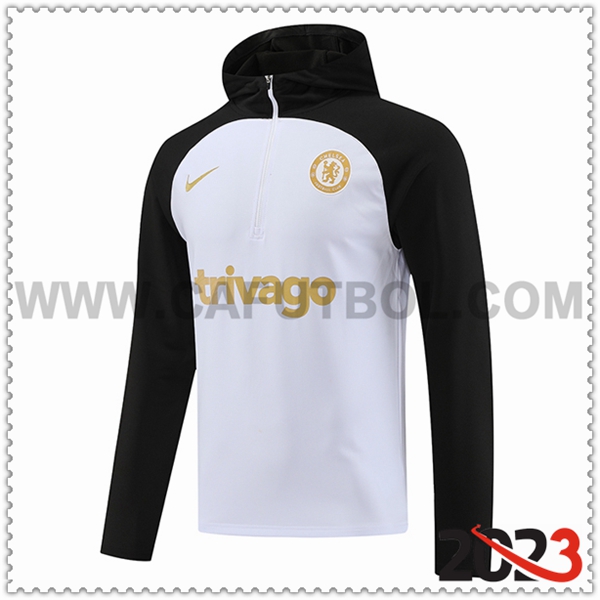 Sudadera Entrenamiento Capucha FC Chelsea Blanco/Negro 2023 2024