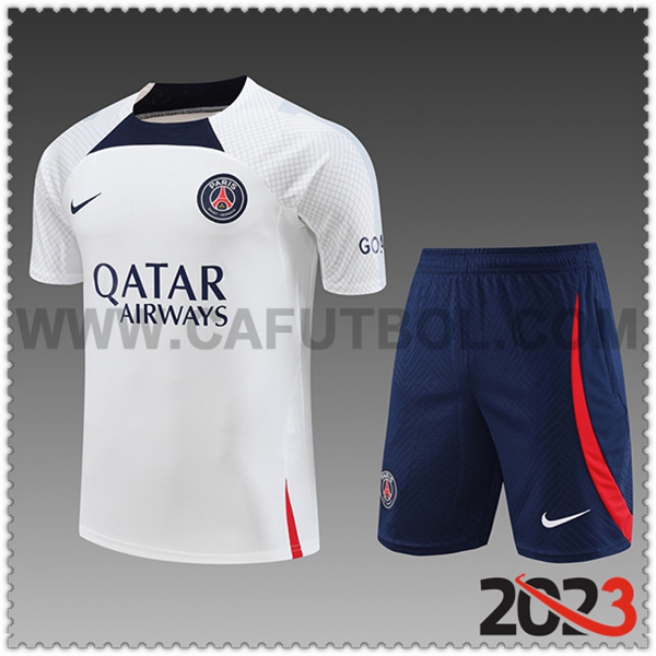 Camiseta Entrenamiento + Cortos PSG Nino Blanco 2023 2024 -03