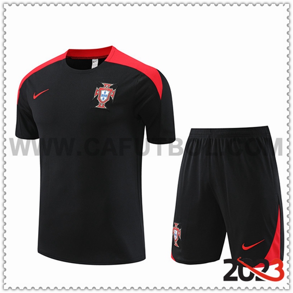 Camiseta Entrenamiento + Cortos Portugal Negro/Rojo 2023 2024