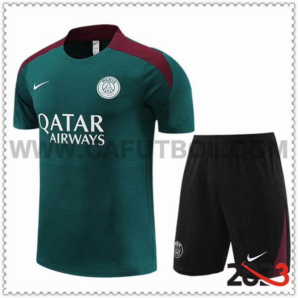 Camiseta Entrenamiento + Cortos PSG Ninos Verde/Rojo/Negro 2023 2024