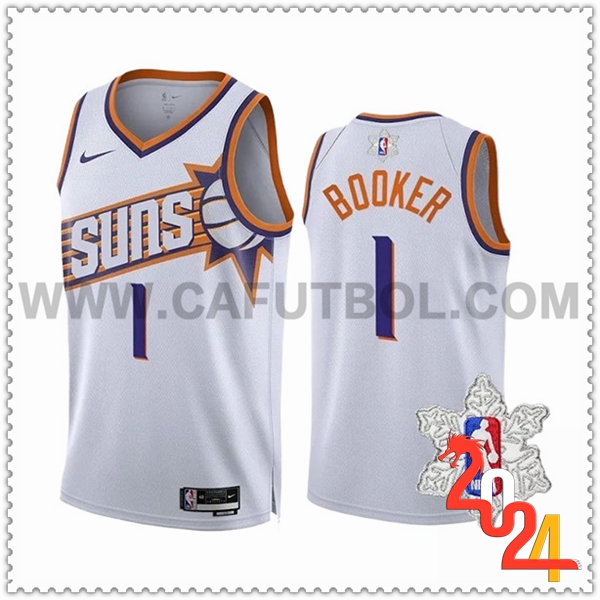 Camisetas Phoenix Suns (BOOKER #1) 2023/24 Blanco/Naranja