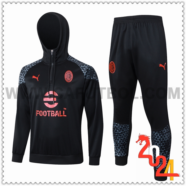 Chaqueta Con Capucha Chandal AC Milan Negro/Rojo 2023 2024