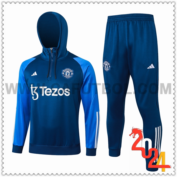 Chaqueta Con Capucha Chandal Manchester United Azul 2023 2024