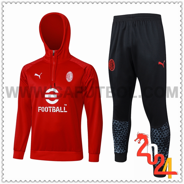 Chaqueta Con Capucha Chandal AC Milan Rojo/Blanco 2023 2024