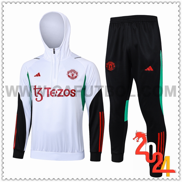 Chaqueta Con Capucha Chandal Manchester United Blanco/Negro/Rojo 2023 2024