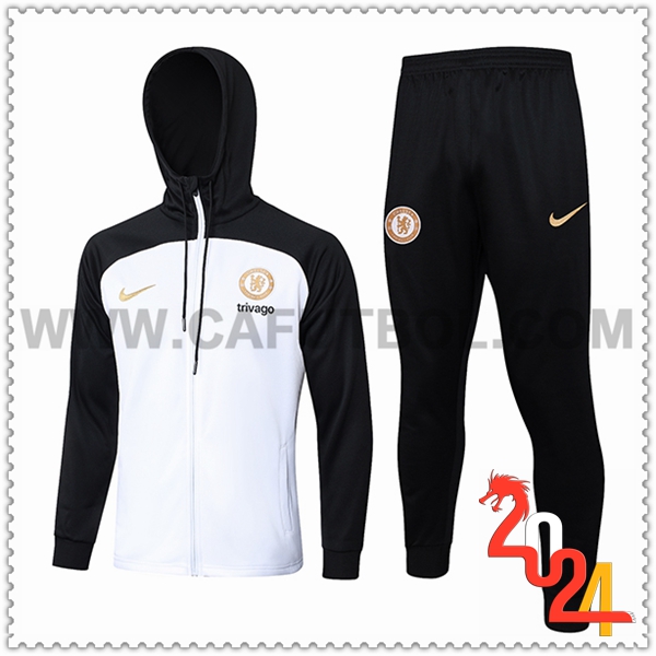 Chaqueta Con Capucha Chandal Rompevientos Chaqueta FC Chelsea Blanco/Negro 2023 2024