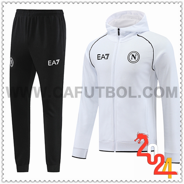 Chaqueta Con Capucha Chandal Rompevientos SSC Napoles Blanco/Negro 2023 2024