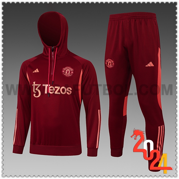 Chaqueta Con Capucha Chandal Manchester United Ninos Rojo/Naranja 2023 2024